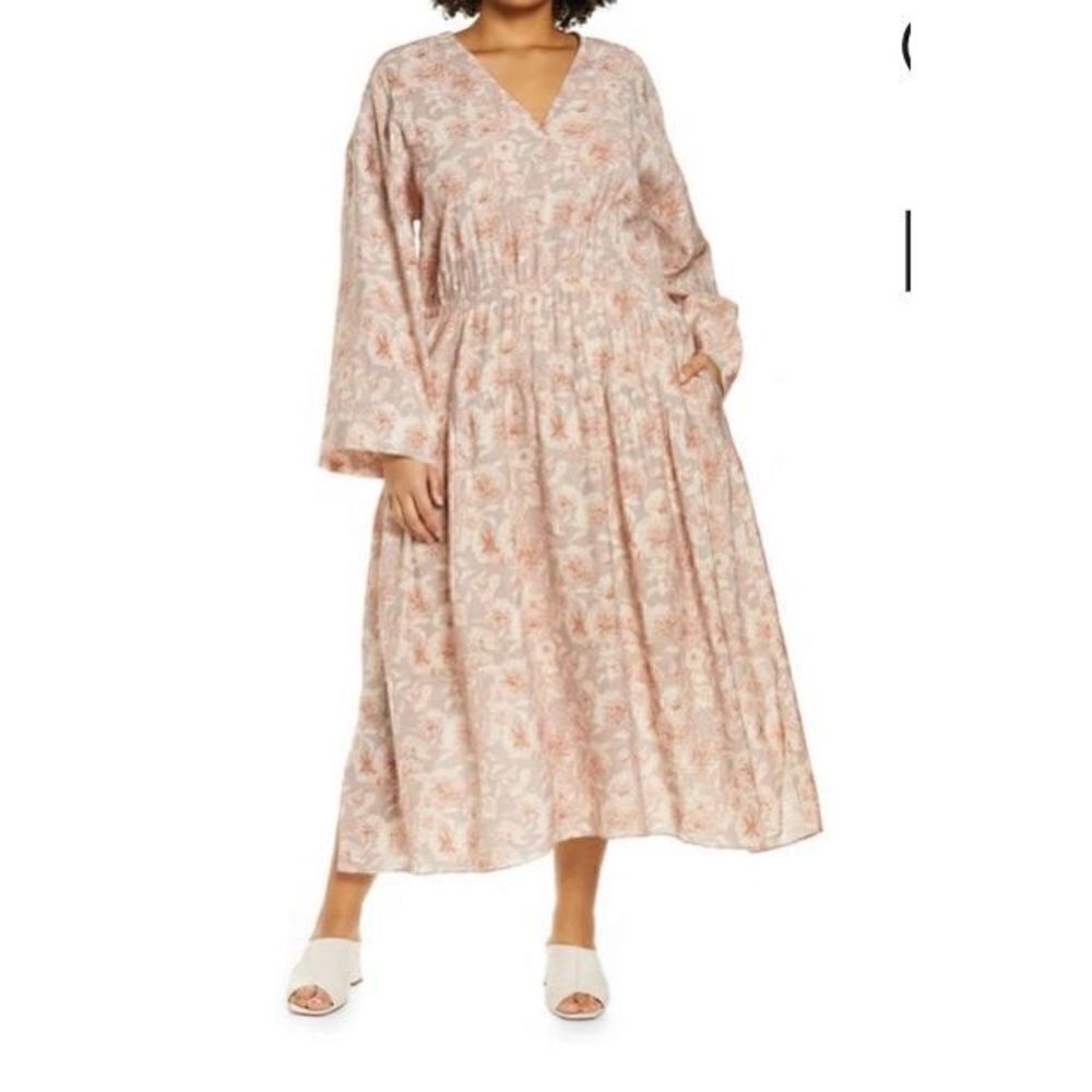 Vince Dahlia Print Long Sleeve Midi Dress in Lotus Shell NWT Size 2X